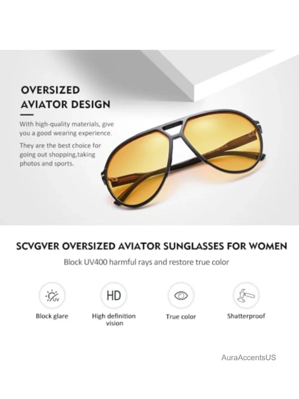 Oversized Aviator Sunglasses Retro 70s UV400 Tangle Free Shades